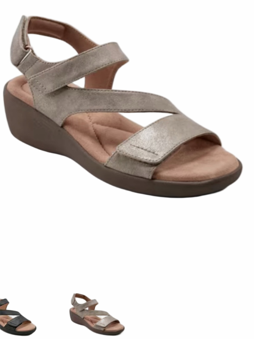 Easy Spirit Kimberly Gold Metallic Wedge Sandals Adjustable Straps NIB Sz 6.5